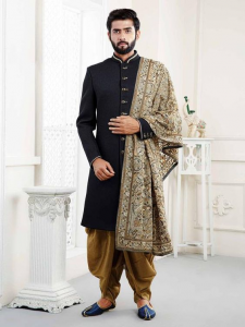 embroidered shawl indo western sherwani