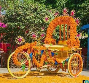 olden times transport decorated with flowers