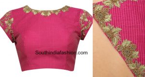 simple bridal blouse designs _short sleeves pink