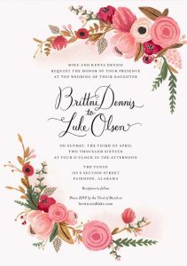 floral wedding card, brides parents hosting