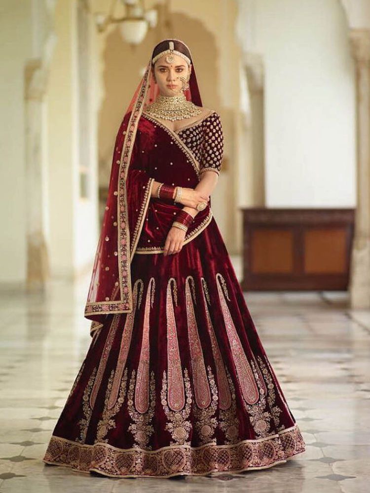 Bridal lehenga shop with velvet dupatta