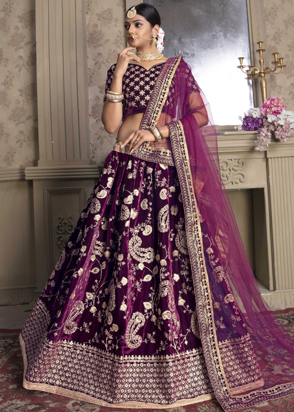 Embroidered Velvet Lehenga