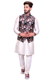 Kurtas for Men - Multi floral off white