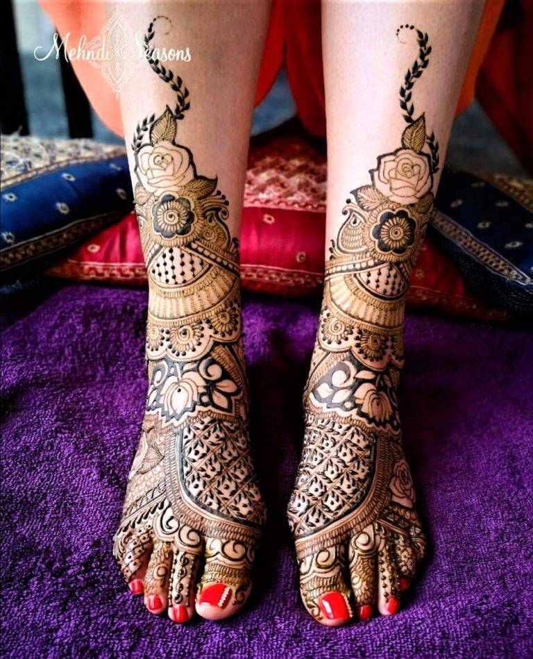 Lotus Motif Full Leg Bridal Mehndi Designs