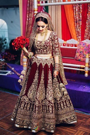 Maroon Velvet Bridal Lehenga