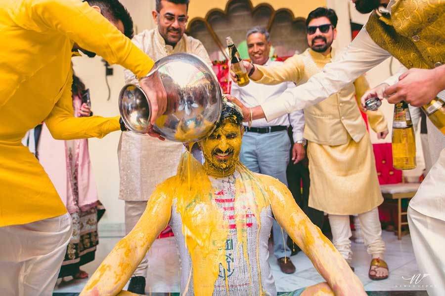 A Group Wedding Haldi Pose