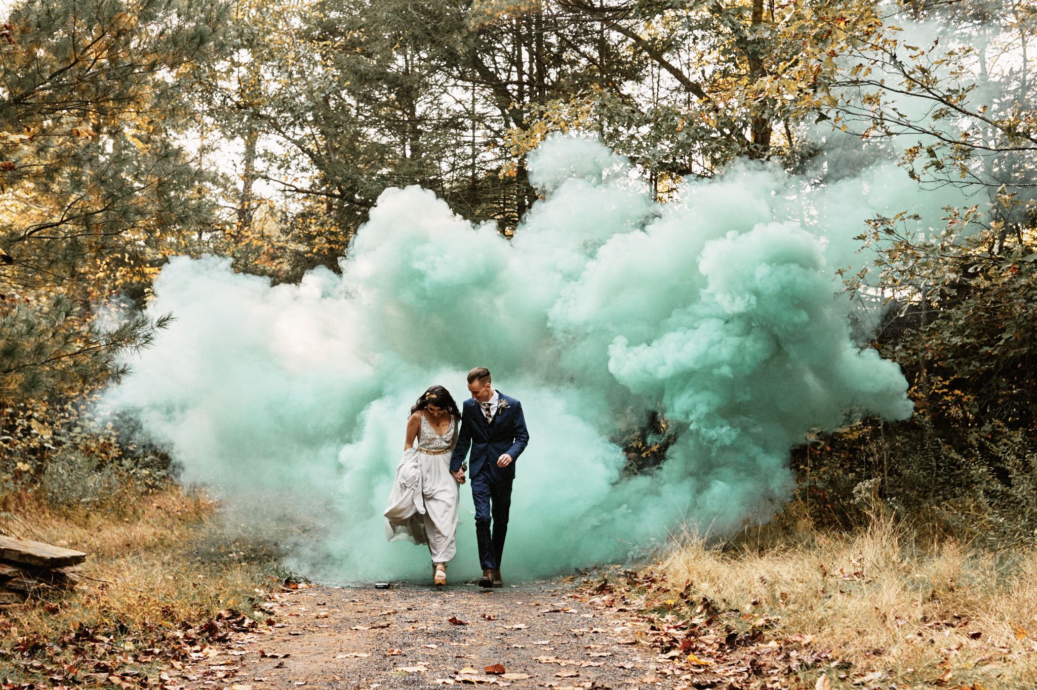 Backdrop Smoke Bomb Wedding Photos