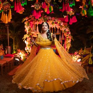 Flowy Material Yellow Colored Lehenga