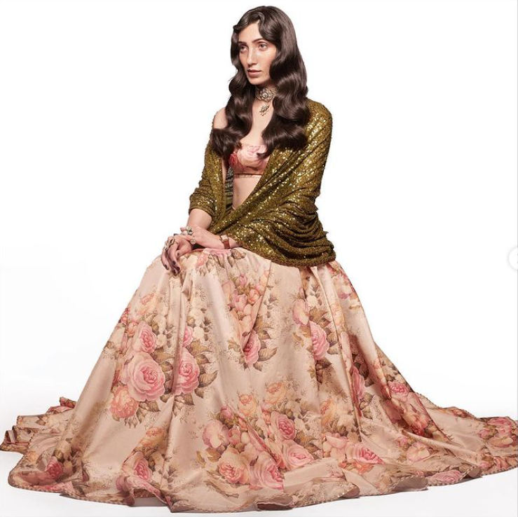 Hand Painted Lehenga with Akash Tara Dupatta