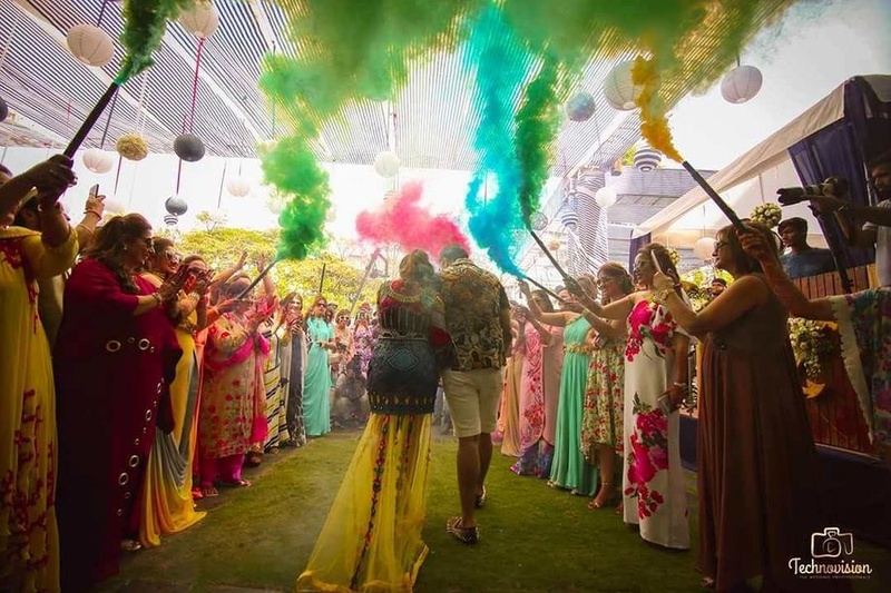 Multi-Colored Smoke Flares Wedding