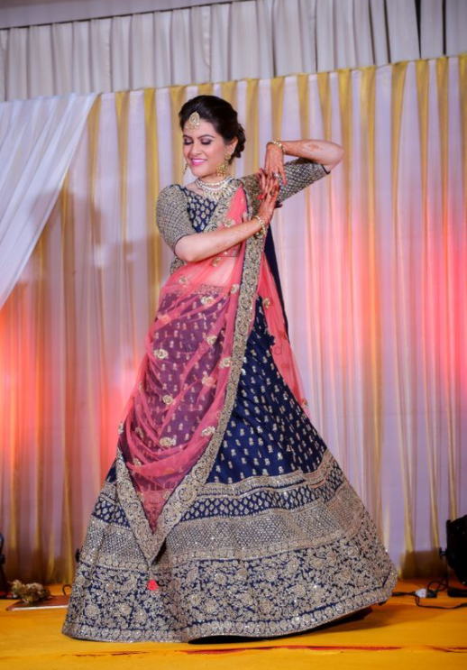 Navy Blue Lehenga with Pink Dupatta