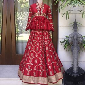 Striking Red Lehenga with Peplum