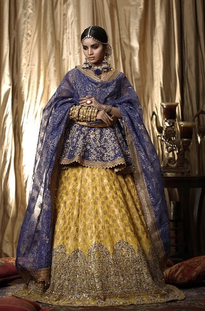 Yellow and Blue Peplum Lehenga