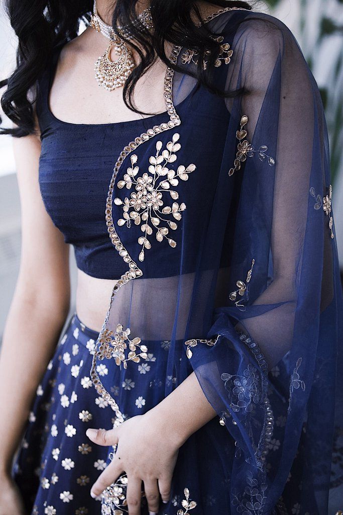 Navy Blue Crop Top Lehenga