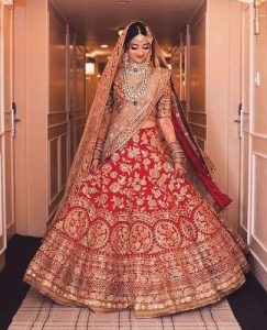 Heavy Border Bridal Lehenga Red Colour