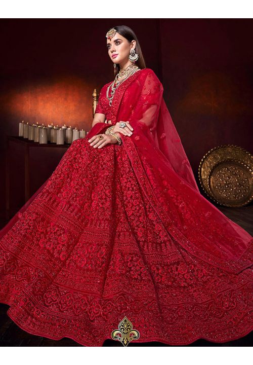 Cherry Red Bridal Lehenga