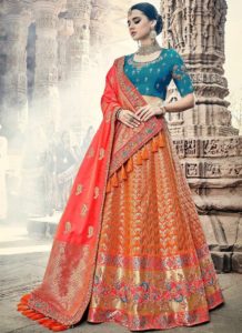 Embroidered Orange Lehenga