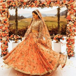 Floral Orange Dulhan Lehenga