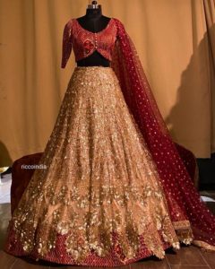 Golden Lehenga with Maroon Dupatta