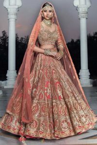 Heavy Worked Orange Lehenga for Brides