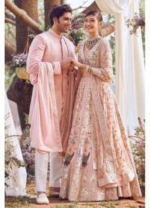 Kaner Pichhwai Hand-Painted Blush-Hued Lehenga