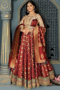 Maroon Bridal Banarasi Lehenga