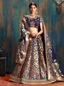 Navy Blue Banarasi Lehenga