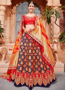 Orange and Blue Wedding Lehenga