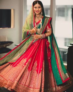 Red And Green Bridal Lehenga