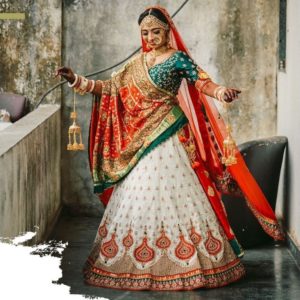 Red White Green Bridal Lehenga