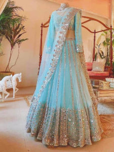 Sky Blue and Golden Lehenga