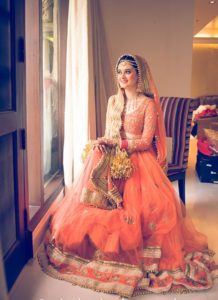 Wedding Lehenga Orange Color with 3 4th Sleeves