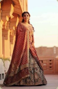 bridal Grey Orange Lehenga