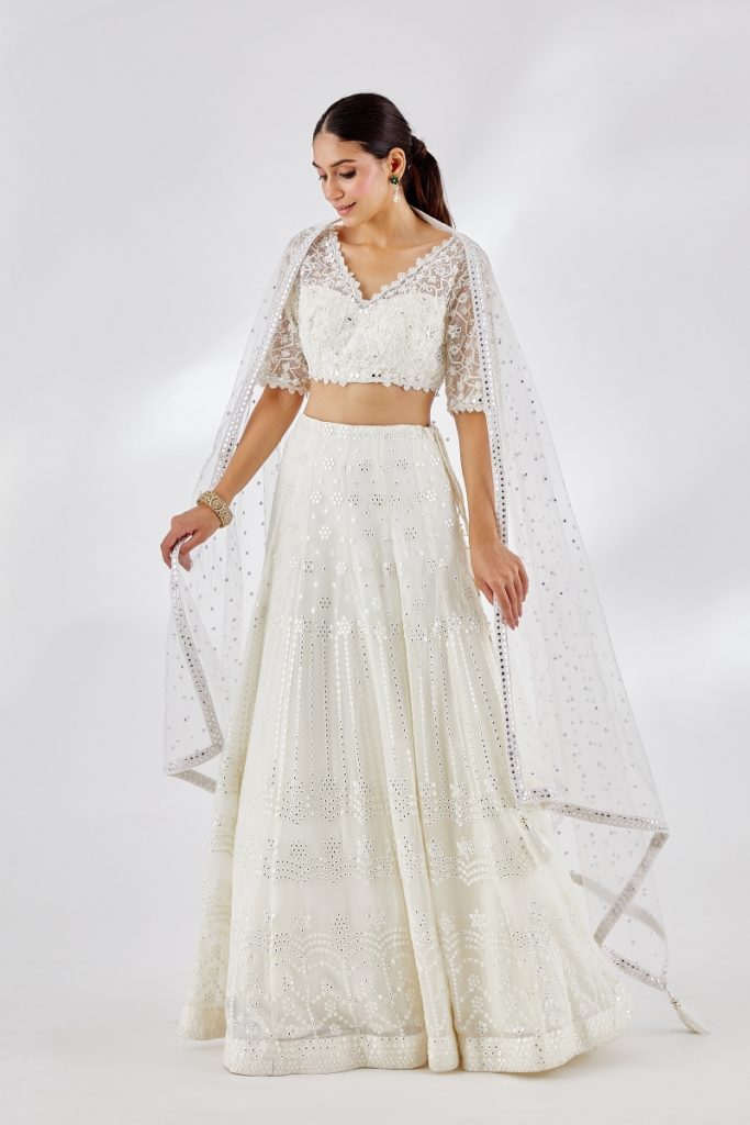 celestial white wedding lehenga