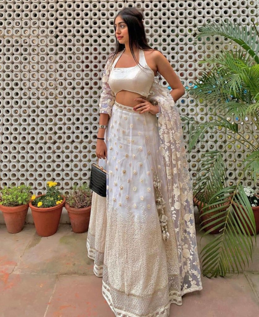 contemporary white wedding lehenga