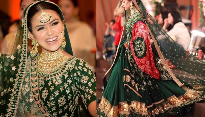 green bridal lehenga