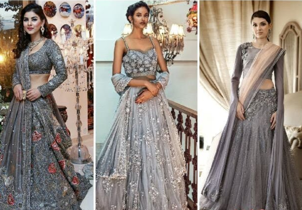 bridal lehenga in grey colour