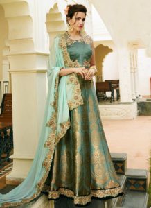 turquoise banarasi silk lehenga