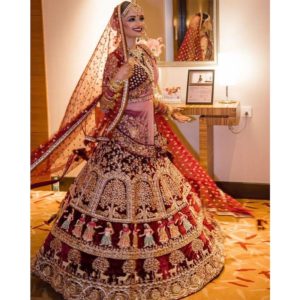 Dulhan Lehenga Maroon Color with Orange