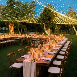 Fairy Light Wedding Decorations at Dining Area