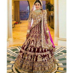 Golden and Maroon Bridal Lehenga