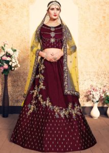 Latest Yellow Maroon Bridal Lehenga