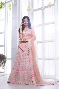 Pastel Color Manyavar Mohey Bridal Lehenga