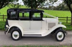 vintage car wedding entry