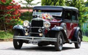 vintage car wedding entry