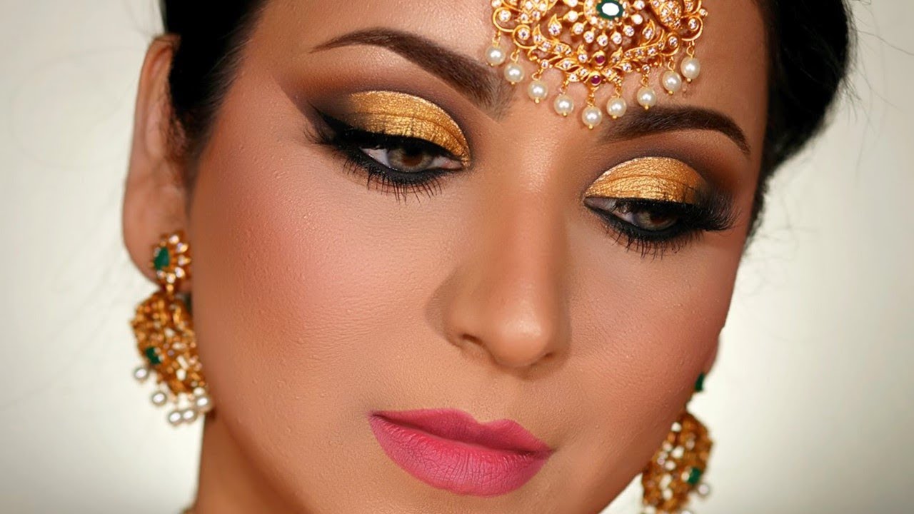 dusty gold smokey eye wedding makeup