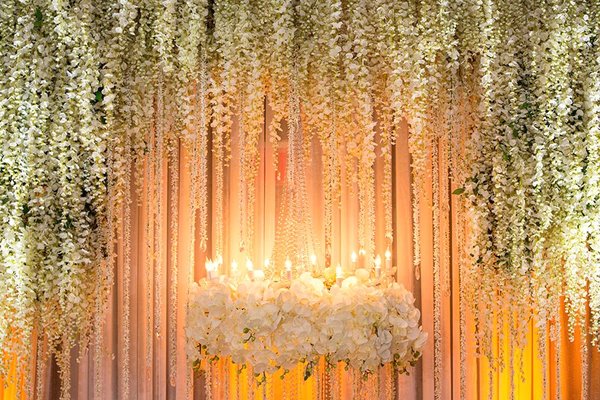 floral chandelier wedding backdrop