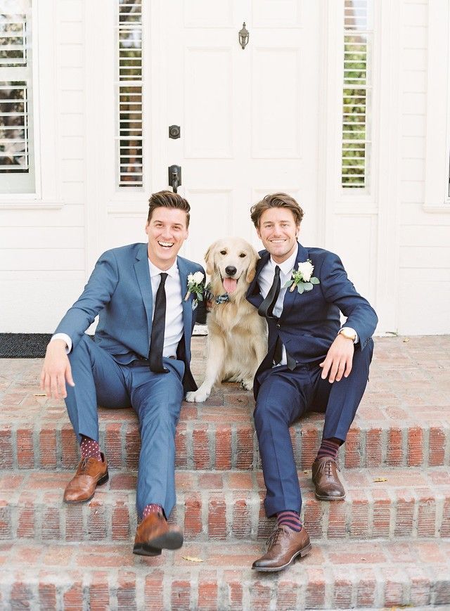 posing with the pets Gay Wedding Photoshoot