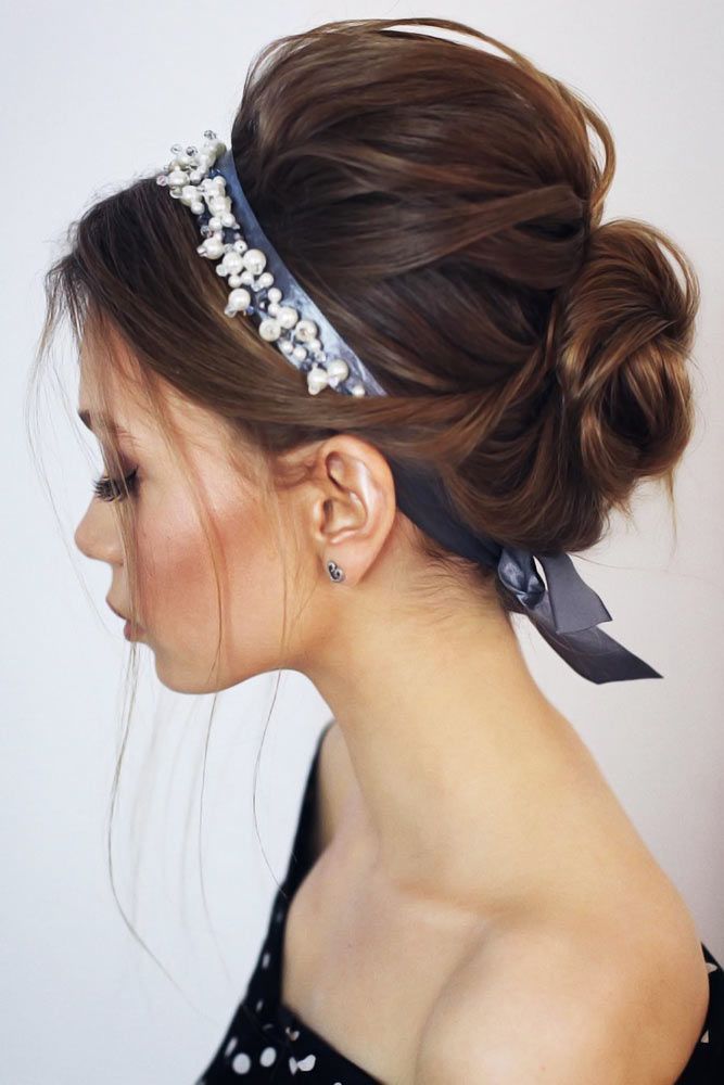 bridal bun hairstyle - twisted bun with a headband