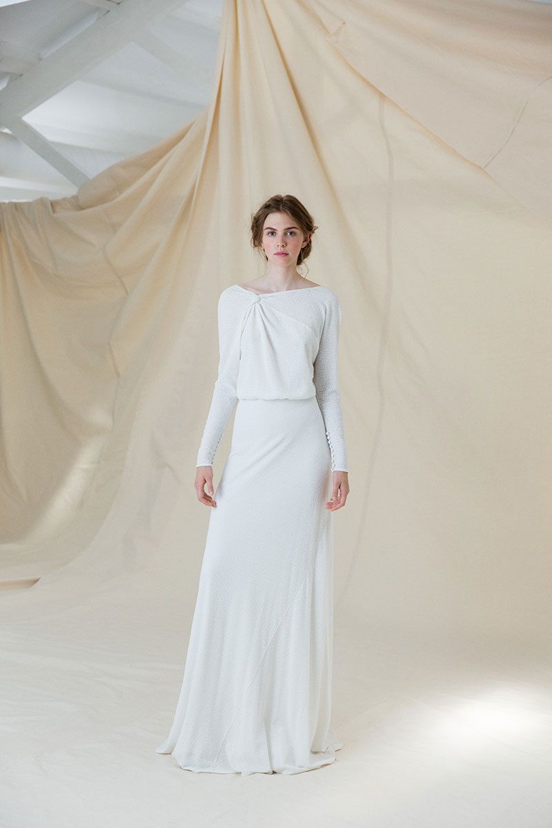 asymmetrical long sleeve wedding dresses